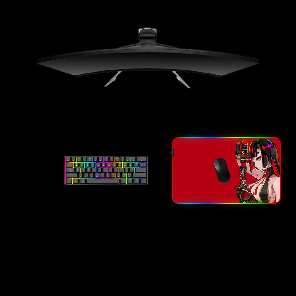 Cyber Samurai Girl Design Medium Size RGB Lit Gamer Mouse Pad