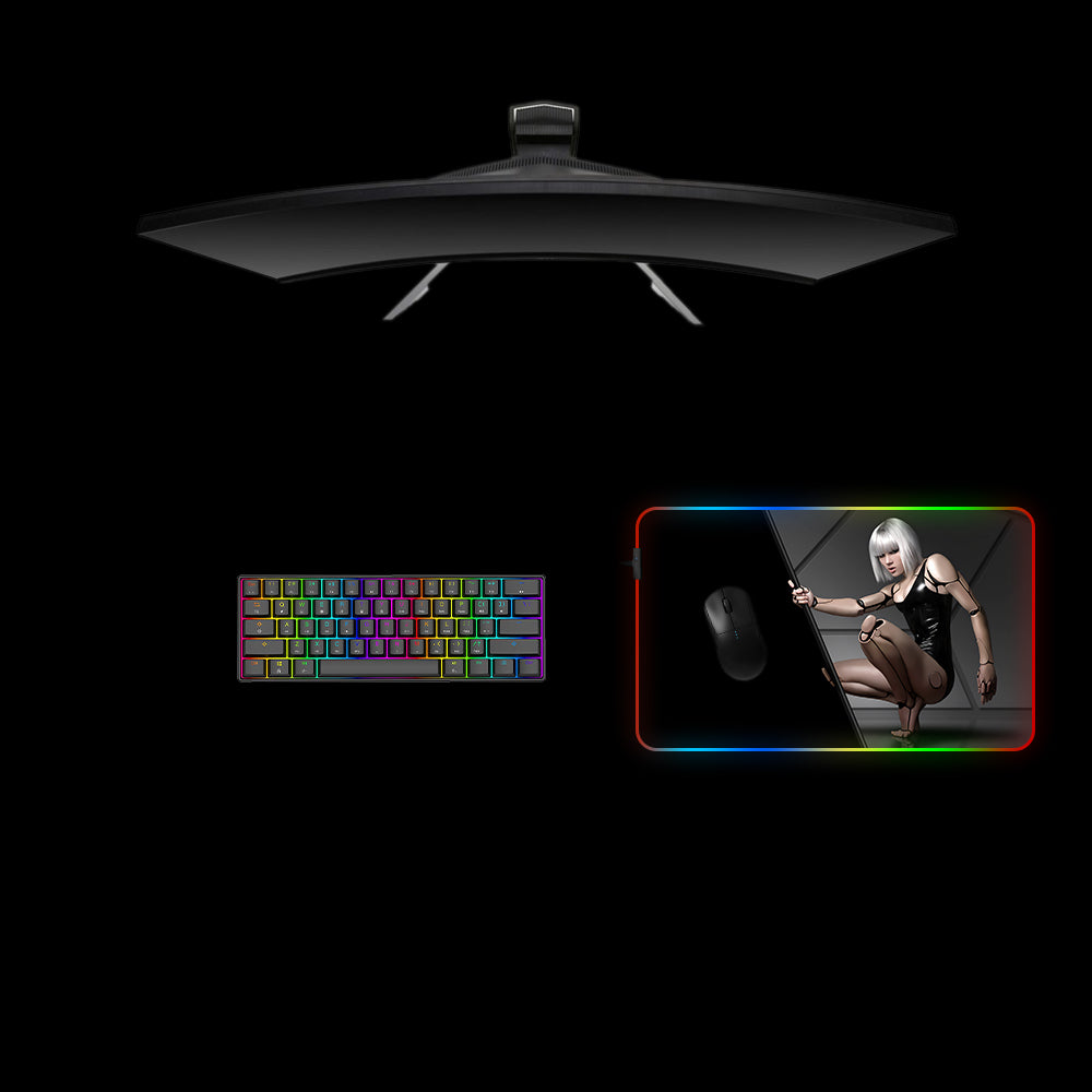 Cyberpunk Android Girl Design Medium Size RGB Lighting Gaming Mouse Pad
