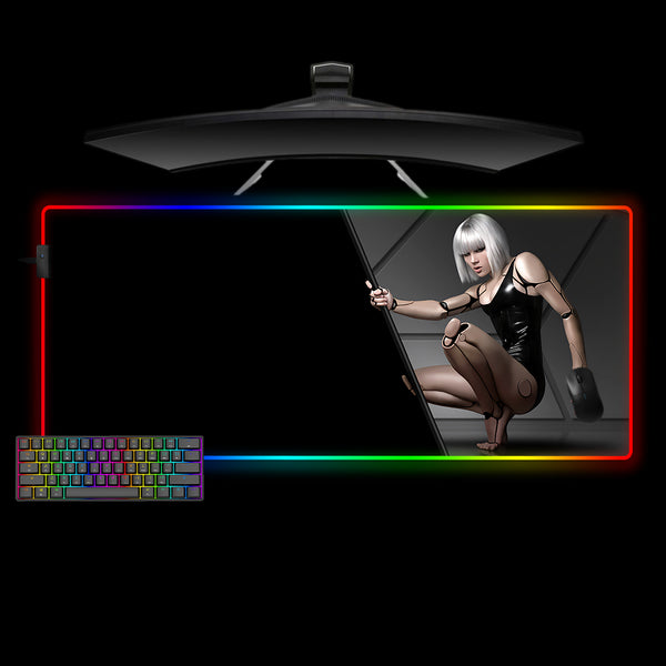 Cyberpunk Android Girl Design XL Size RGB Lighting Gaming Mouse Pad
