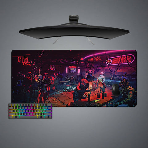 Large size gamer mouse pad with "Cyberpunk bar" printed design