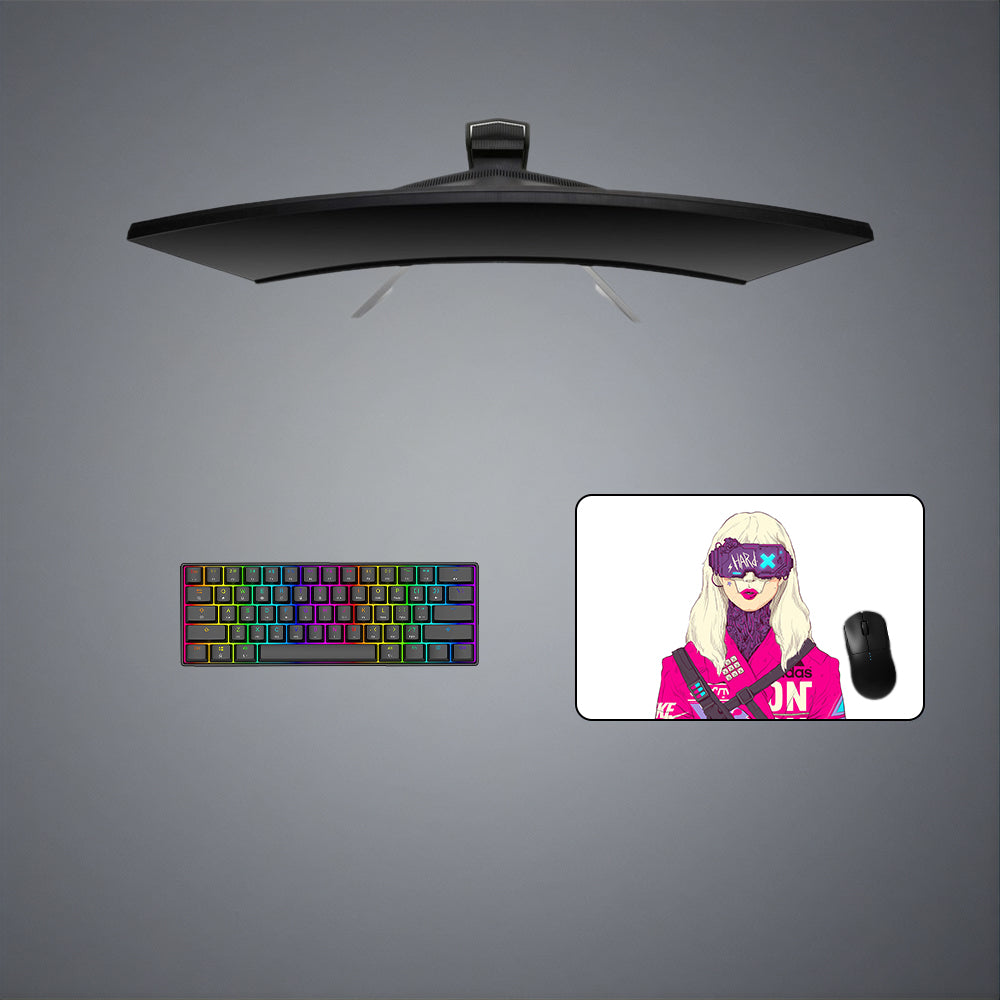 Cyberpunk Blonde Girl Design Medium Size Gamer Mouse Pad, Computer Desk Mat