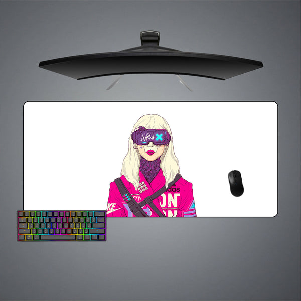 Cyberpunk Blonde Girl Design XL Size Gamer Mouse Pad, Computer Desk Mat