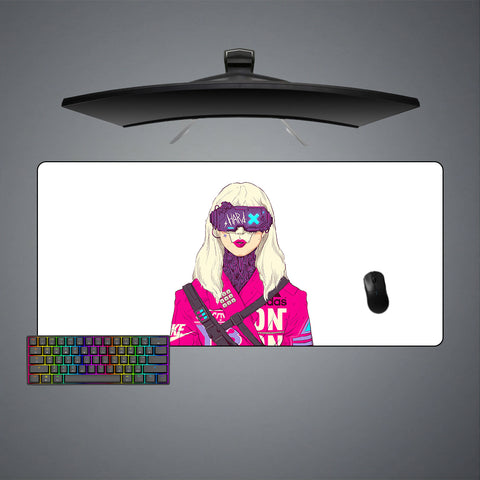 Cyberpunk Blonde Girl Design XL Size Gamer Mouse Pad, Computer Desk Mat