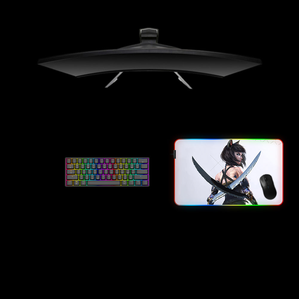 Cyberpunk Cat Girl Design M Size RGB Mouse Pad