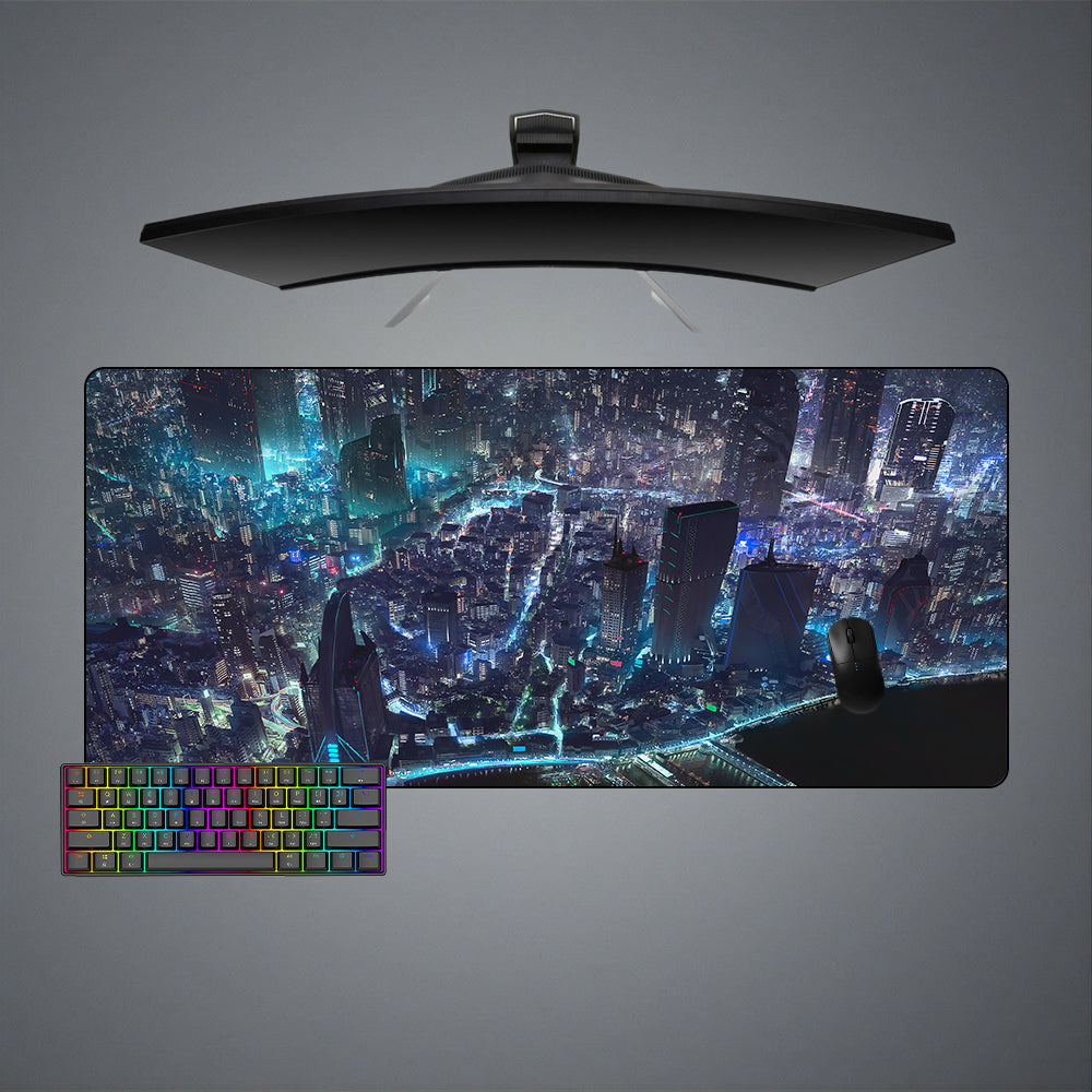Cyberpunk City Design Large Size Gaming Mouse Pad, Computer Desk Mat