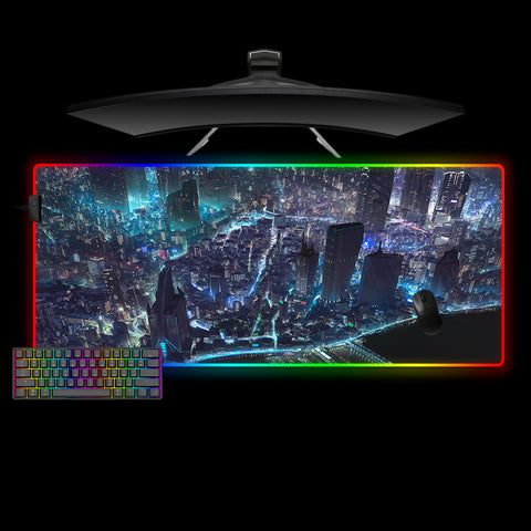Cyberpunk City Design Large Size RGB Lit Gaming Mouse Pad, Computer Desk Mat