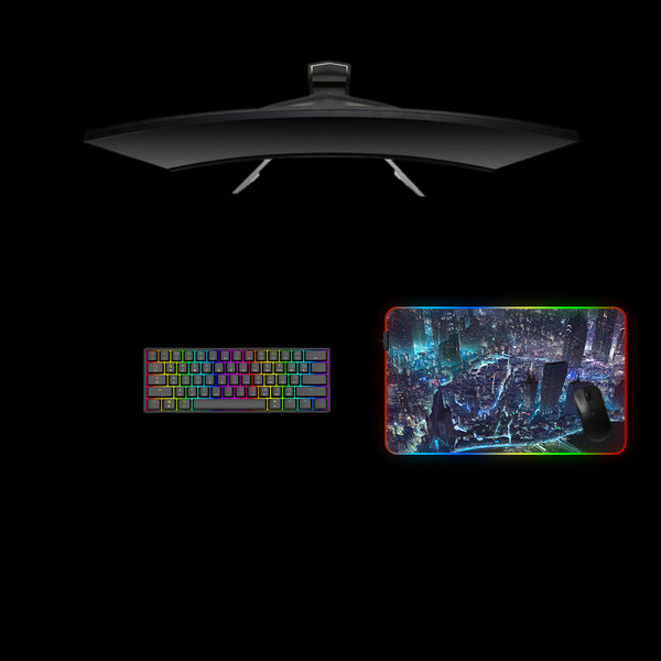 Cyberpunk City Design Medium Size RGB Lit Gaming Mouse Pad, Computer Desk Mat