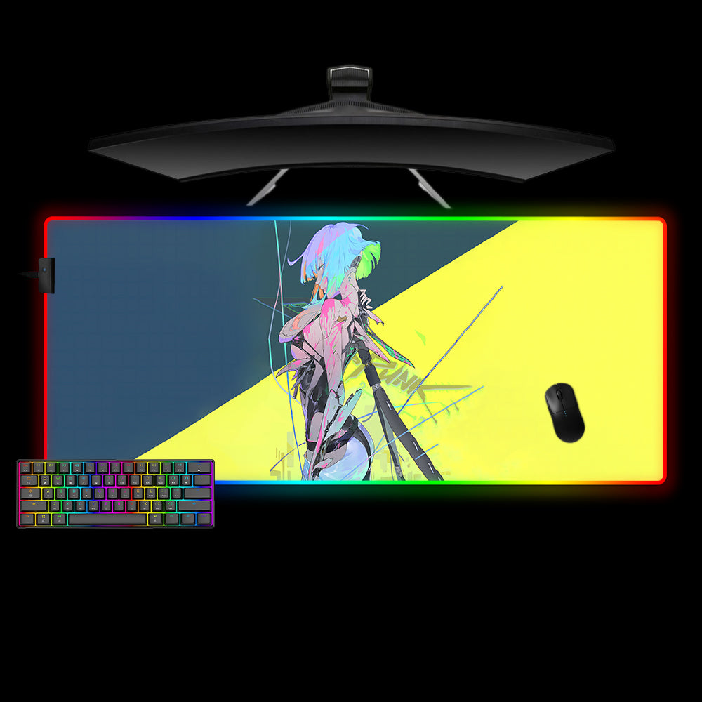 Cyberpunk Lucy Design XXL Size RGB Lit Gamer Mouse Pad, Computer Desk Mat