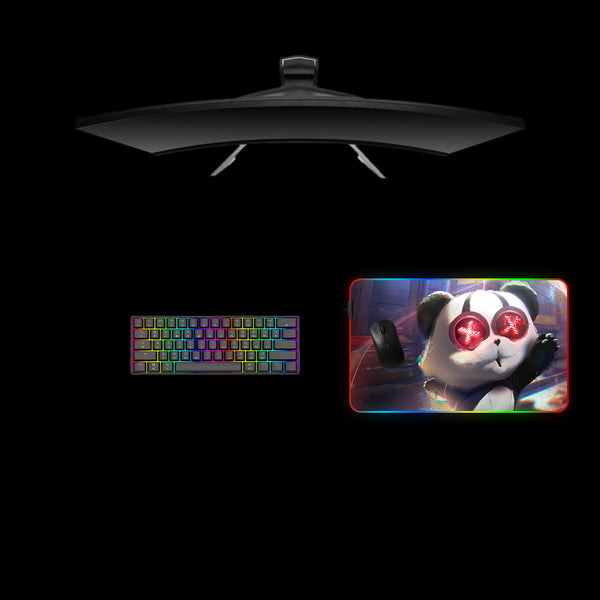 Cyberpunk Glitchy Panda Design Medium Size RGB Lit Gaming Mouse Pad, Computer Desk Mat