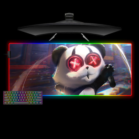 Cyberpunk Glitchy Panda Design XL Size RGB Lit Gaming Mouse Pad, Computer Desk Mat