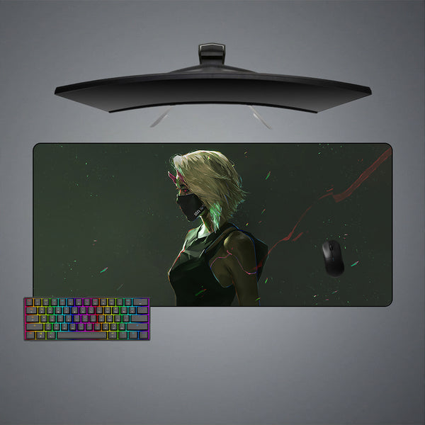 Cyberpunk Horned Girl Design XL Size Gaming Mouse Pad, Computer Desk Mat