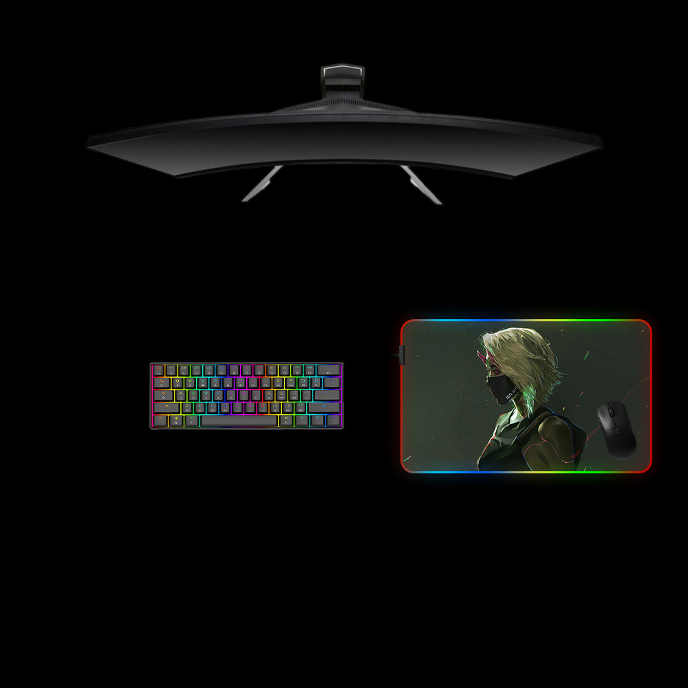 Cyberpunk Horned Girl Design Medium Size RGB Lit Gaming Mouse Pad, Computer Desk Mat