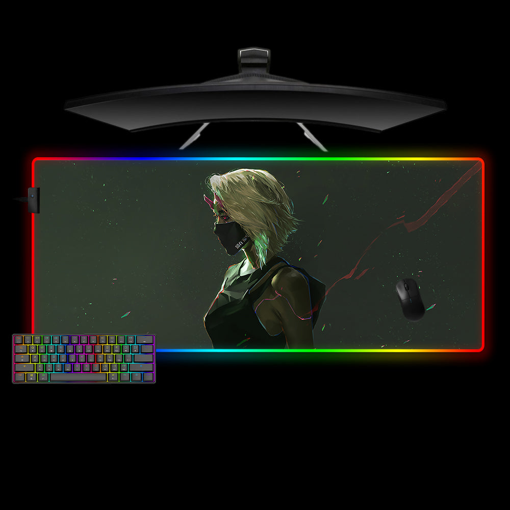 Cyberpunk Horned Girl Design XL Size RGB Lit Gaming Mouse Pad, Computer Desk Mat