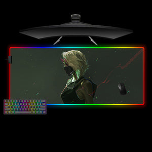 Cyberpunk Horned Girl Design XL Size RGB Lit Gaming Mouse Pad, Computer Desk Mat