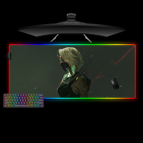 Cyberpunk Horned Girl Design XL Size RGB Lit Gaming Mouse Pad, Computer Desk Mat