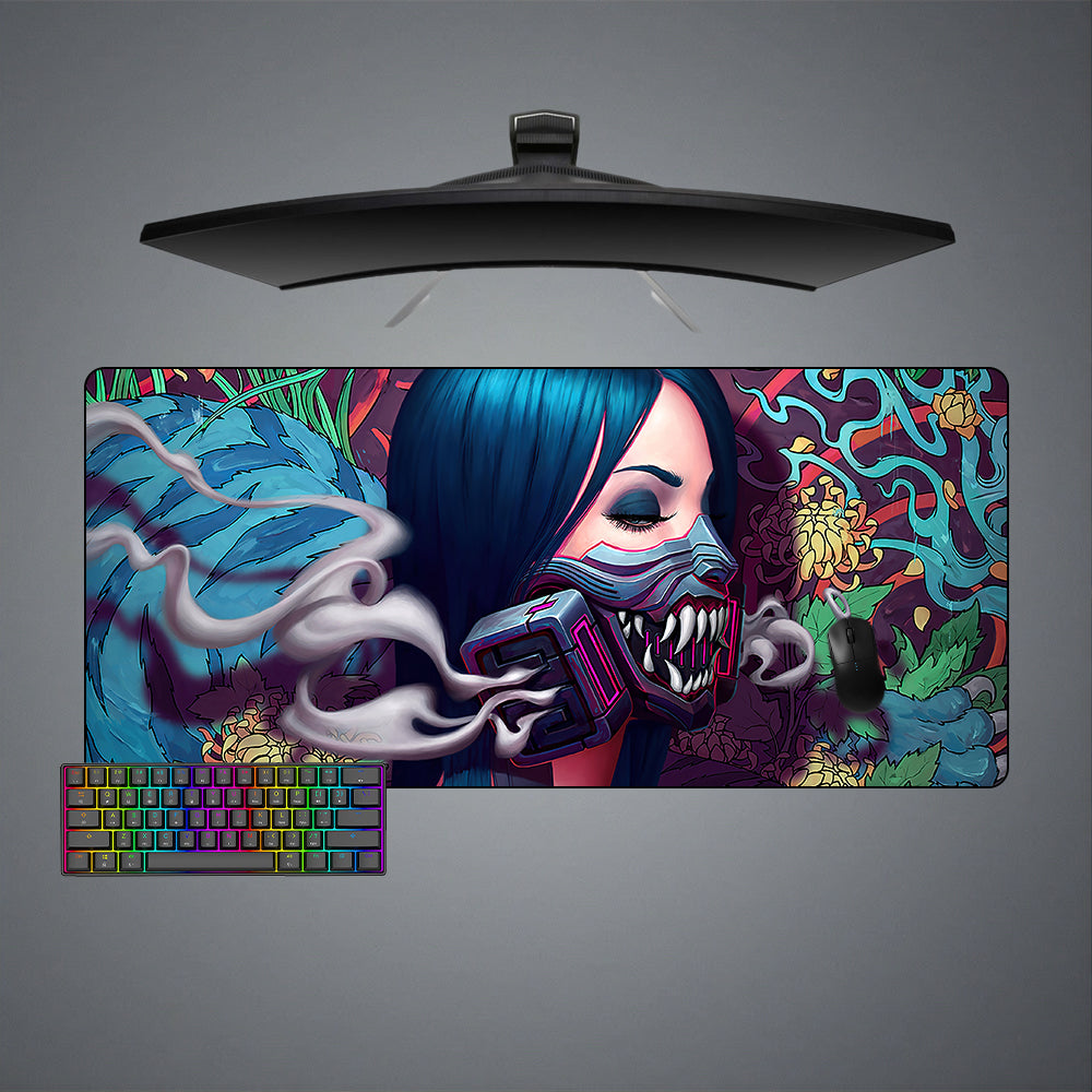 Cyberpunk Masked Girl Design XL Size Gaming Mouse Pad, Computer Desk Mat