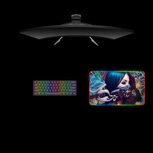 Cyberpunk Masked Girl Design Medium Size RGB Lit Gaming Mouse Pad, Computer Desk Mat