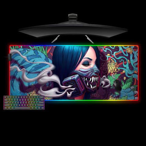 Cyberpunk Masked Girl Design XL Size RGB Lit Gaming Mouse Pad, Computer Desk Mat