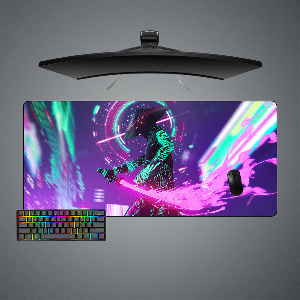 Cyberpunk Neon Katana Design XL Size Gamer Mouse Pad, Computer Desk Mat