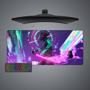 Cyberpunk Neon Katana Design XL Size Gamer Mouse Pad, Computer Desk Mat