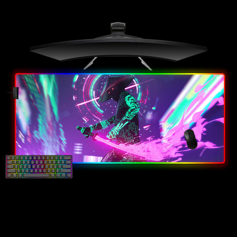 Cyberpunk Neon Katana Design XL Size RGB Lighting Gamer Mouse Pad, Computer Desk Mat