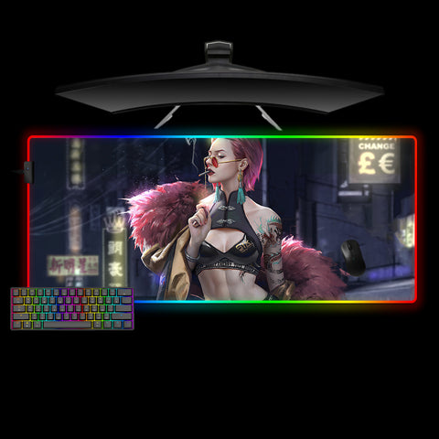 Cyberpunk Style Girl Design Large Size RGB Light Gaming Mouse Pad