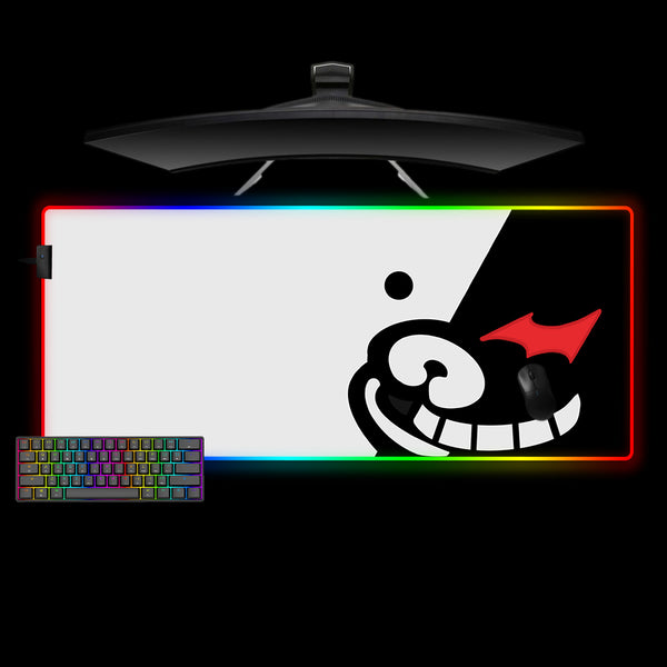 Monokuma Face Design XXL Size RGB Illuminated Gamer Mouse Pad, Computer Desk Mat