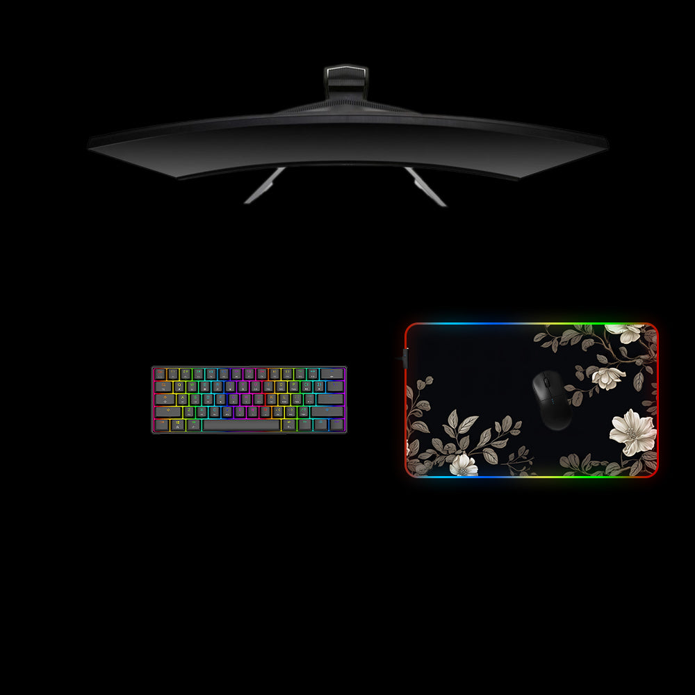 Dark Floral Design Medium Size RGB Light Gaming Mouse Pad