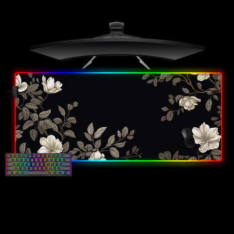 Dark Floral Design XL Size RGB Light Gaming Mouse Pad
