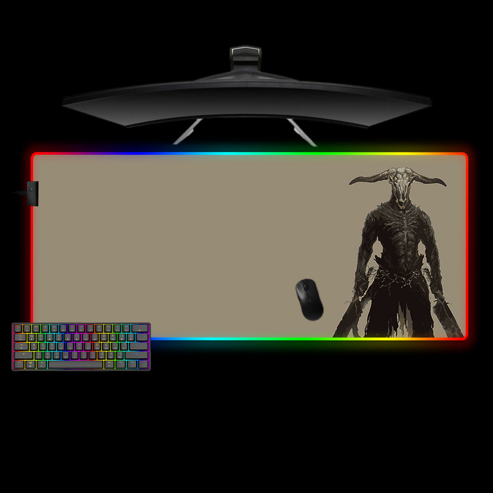 XL size RGB lit gaming mousepad with Dark Souls Capra Demon printed design