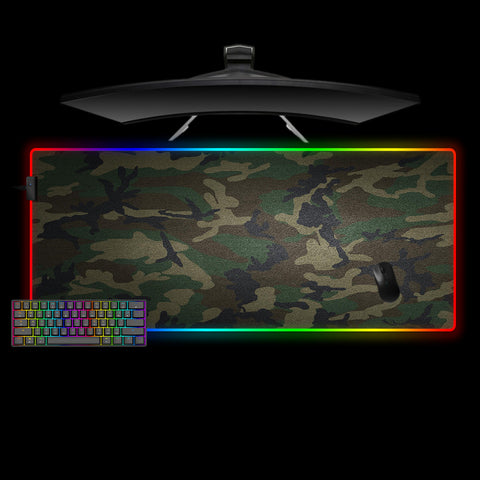 Dark Woodland Camouflage Design XL Size RGB Backlit Gaming Mouse Pad, Computer Desk Mat
