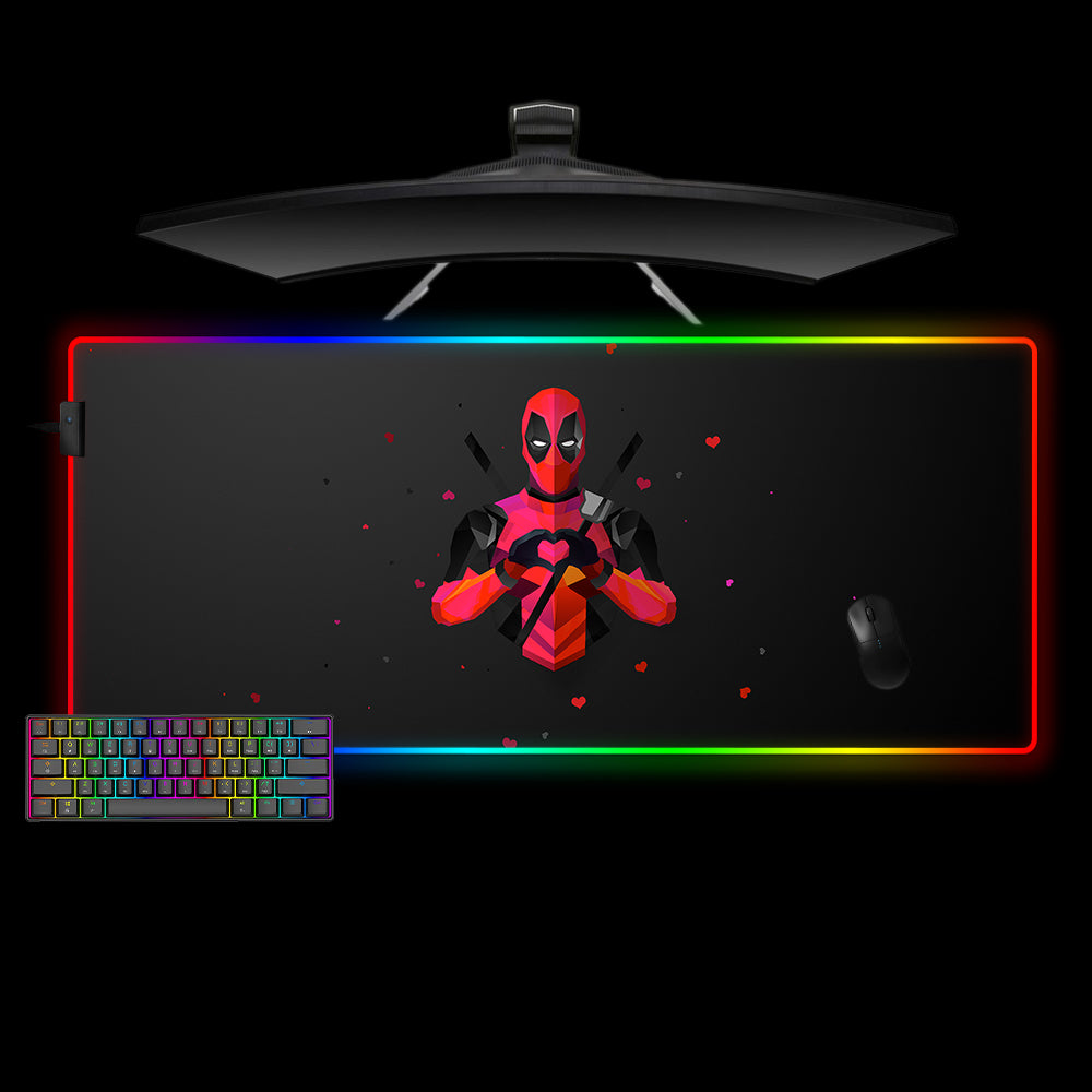 Deadpool Love Design XXL Size RGB Lit Gamer Mouse Pad, Computer Desk Mat
