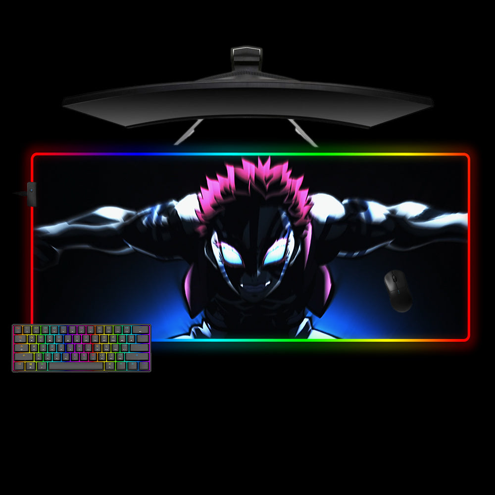 XL size RGB lit gaming mousepad with Demon Slayer Akaza Blur printed design
