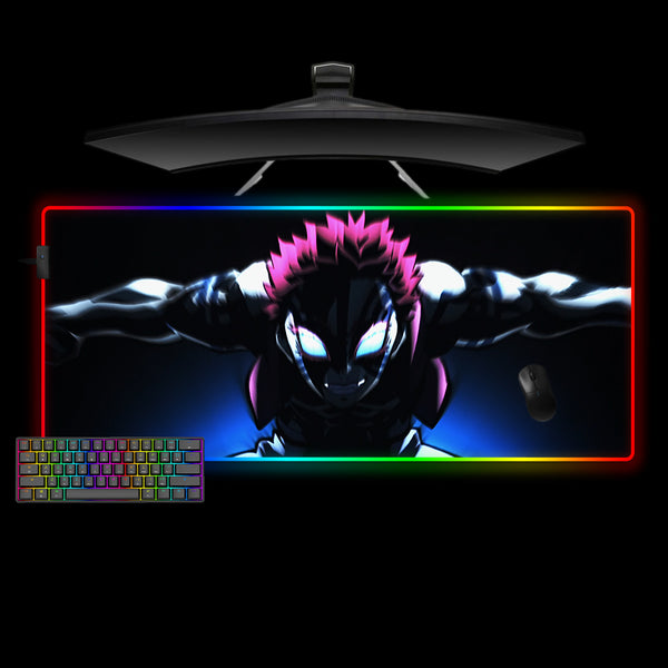 XL size RGB lit gaming mousepad with Demon Slayer Akaza Blur printed design