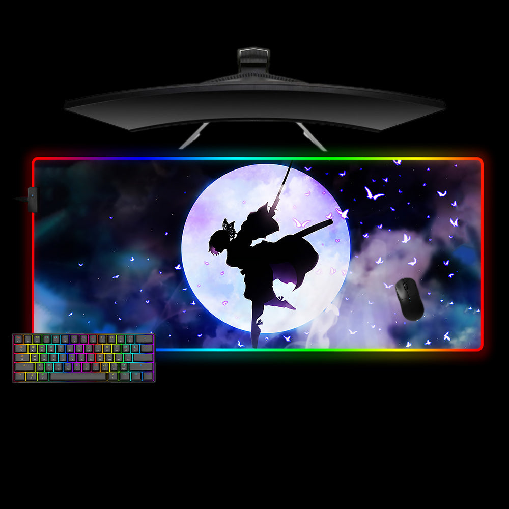 Demon Slayer Kocho Moon Design XXL Size RGB Lighting Gamer Mouse Pad, Computer Desk Mat