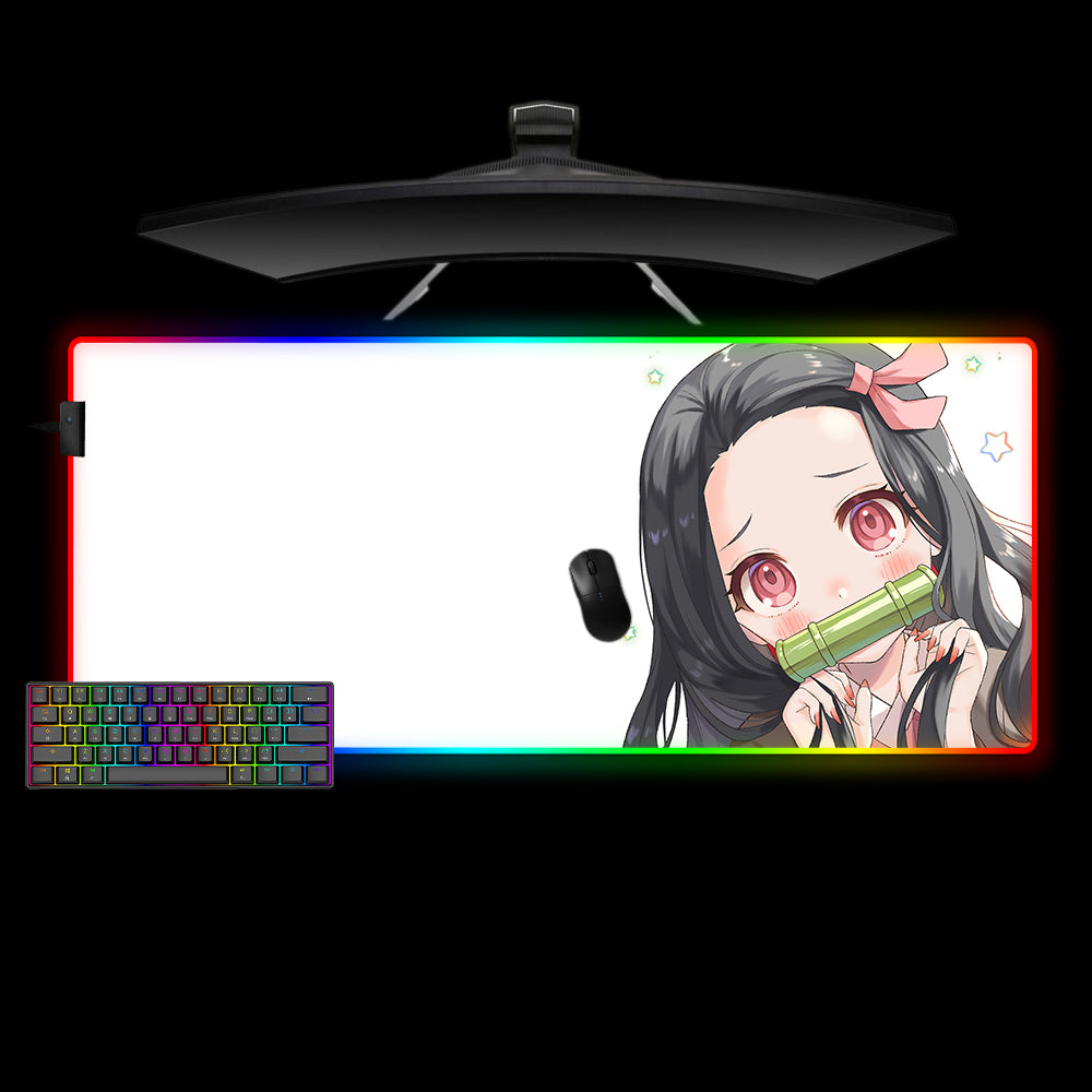 Demon Slayer Nezuko Cute Design XL Size RGB Backlit Gaming Mouse Pad, Computer Desk Mat