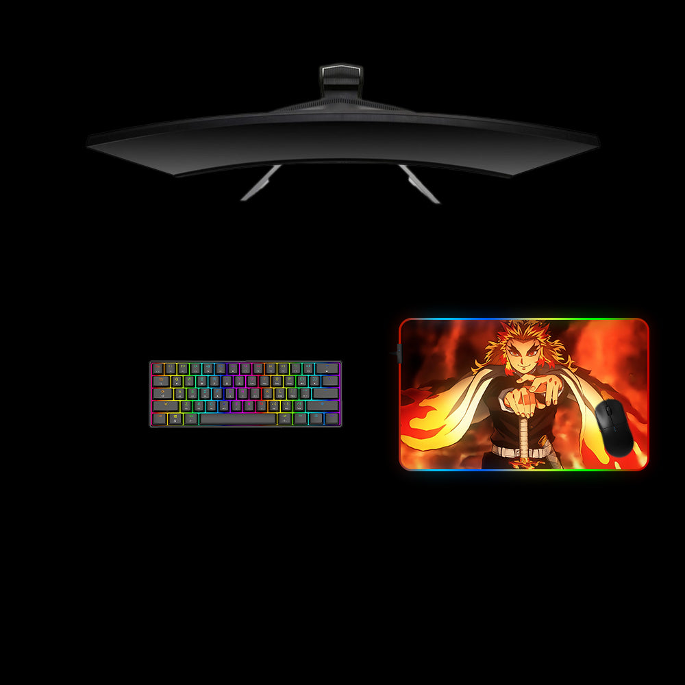 Demon Slayer Rengoku Fire Design Medium Size RGB Backlit Gaming Mouse Pad, Computer Desk Mat