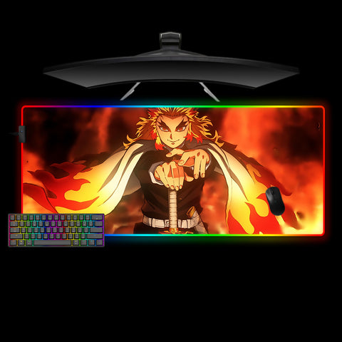 Demon Slayer Rengoku Fire Design XL Size RGB Backlit Gaming Mouse Pad, Computer Desk Mat