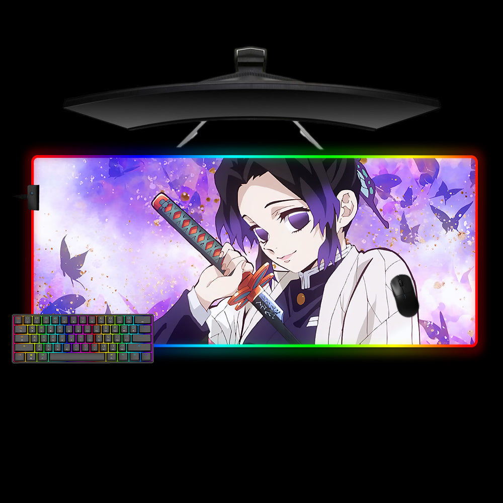 Demon Slayer Shinobu Kocho Design XL Size RGB Illuminated Gaming Mouse Pad, Computer Desk Mat