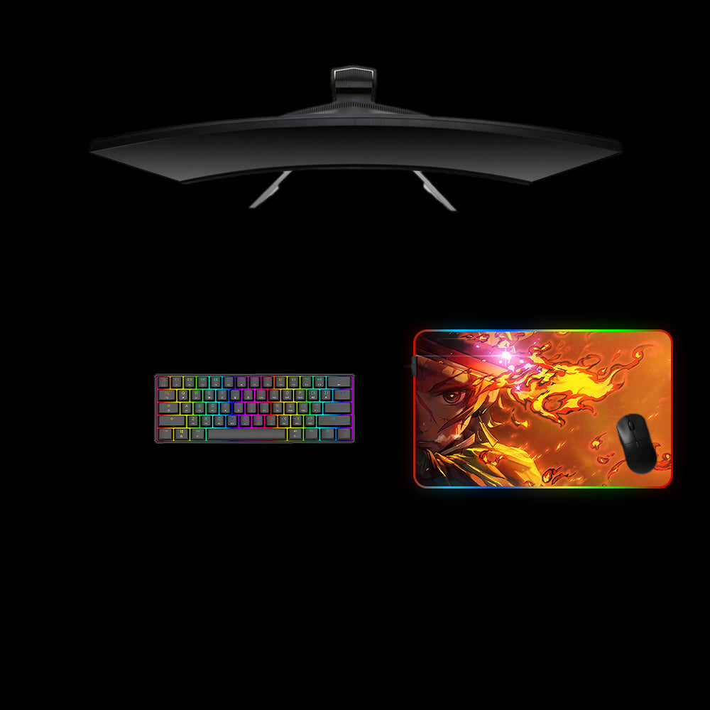 Demon Slayer Tanjiro Fire Design Medium Size RGB Illuminated Gamer Mouse Pad