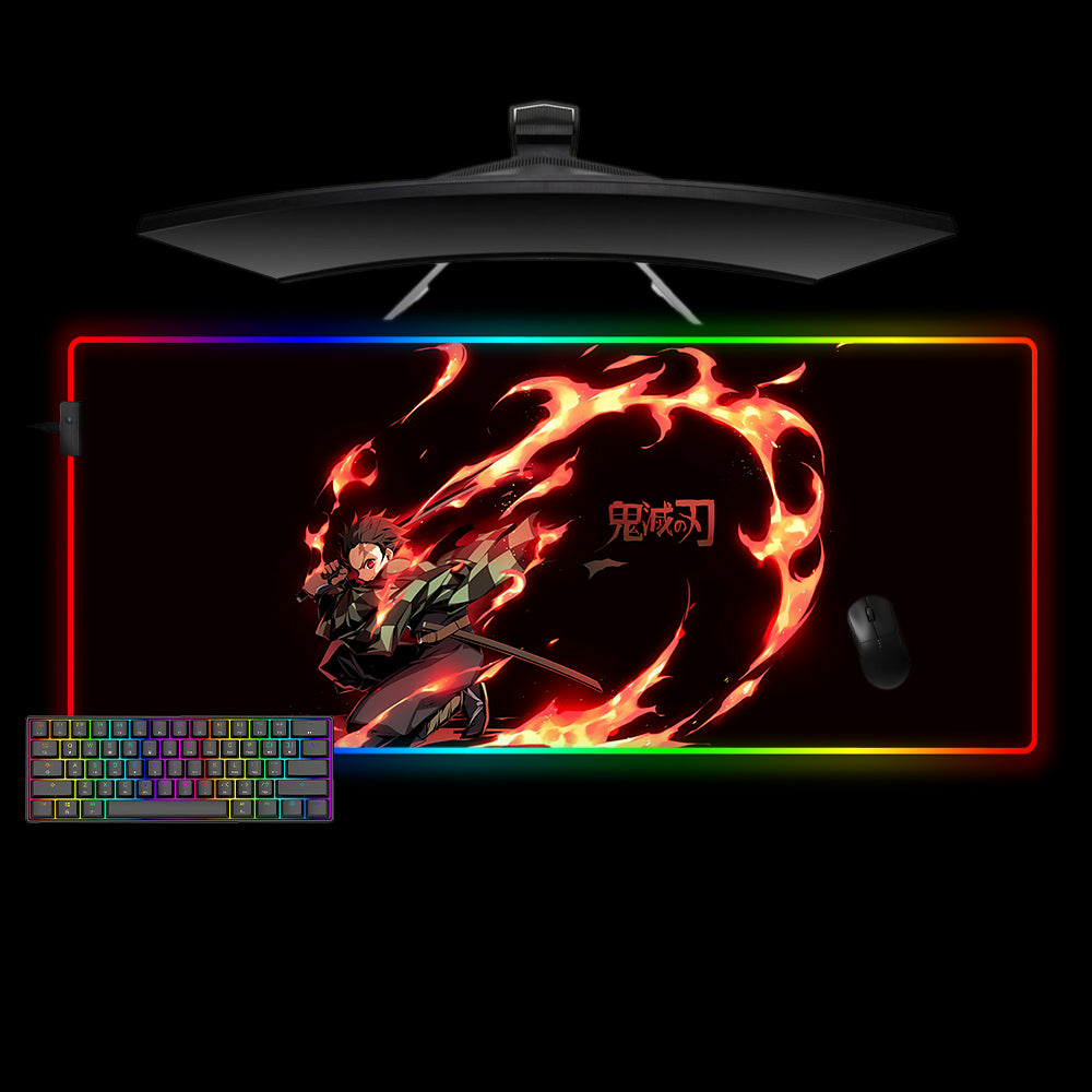 Tanjiro Kamado Fire Design XL Size RGB Gaming Mouse Pad, Computer Desk Mat