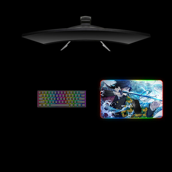 Demon Slayer Wave Design Medium Size RGB Illuminated Gaming Mouse Pad, Computer Desk Mat
