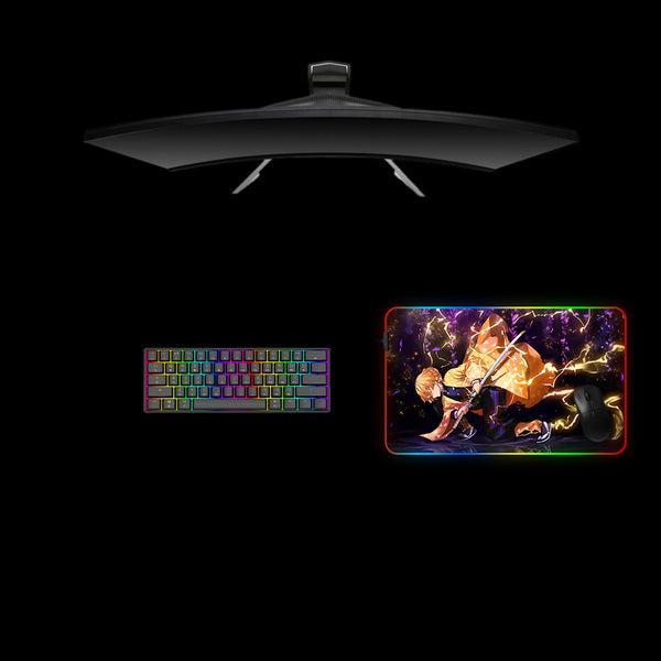 Demon Slayer Zenitsu Agatsuma Design Medium Size RGB Backlit Gaming Mouse Pad, Computer Desk Mat
