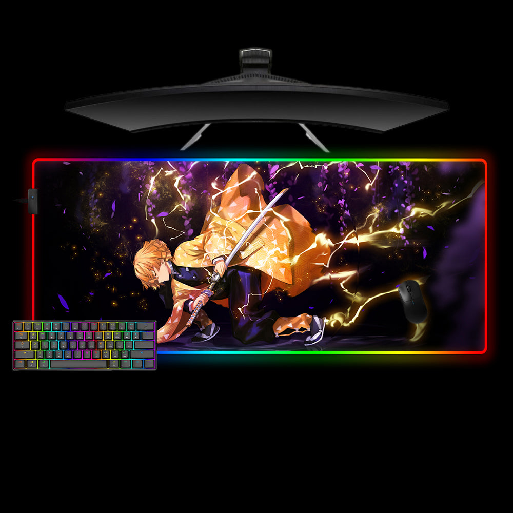 Demon Slayer Zenitsu Agatsuma Design XL Size RGB Backlit Gaming Mouse Pad, Computer Desk Mat