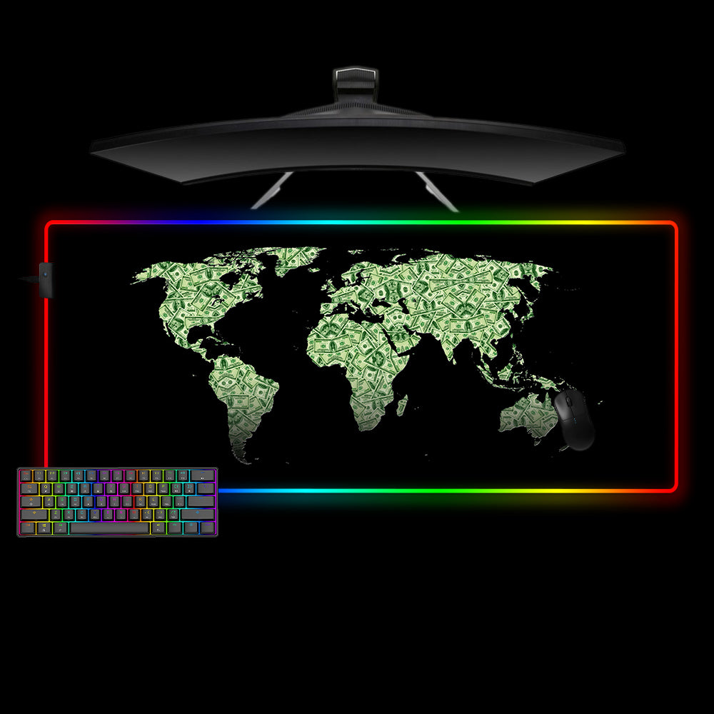 Dollar Map Design XL Size RGB Light Gamer Mouse Pad, Computer Desk Mat