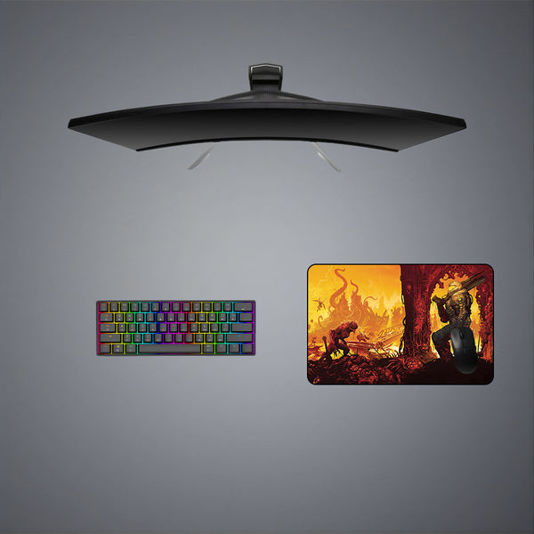 Medium size gamer mouse pad with Doom hell on earth printed design
