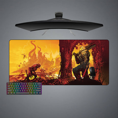 Large size gamer mouse pad with Doom hell on earth printed design