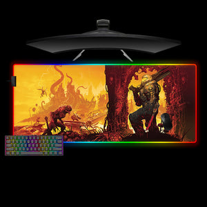 Large size RGB illuminated gamer mouse pad with Doom hell on earth printed design