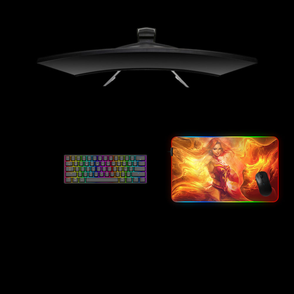 Dota 2 Lina Fire Design Medium Size RGB Lights Gaming Mouse Pad