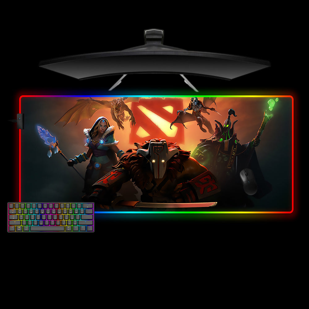 DOTA 2 Logo Heroes Design Extra Large Size RGB Illuminated Gamer Mouse Pad, Computer Desk Mat